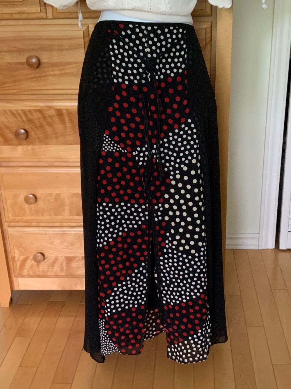 Made in France layered skirt, size medium, colour black, red and white